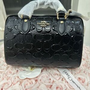 Coach Black Patent Leather Signature Satchel with Gold Hardware